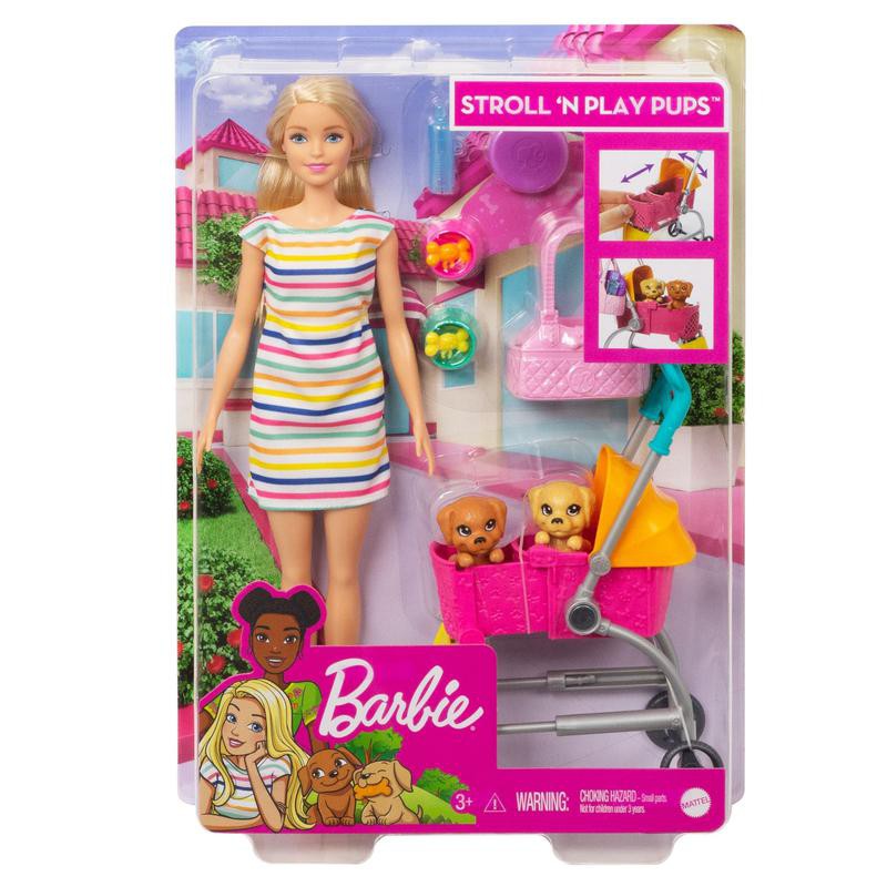 Barbie Poupée (blonde) avec chien & chiot, set incl. accessoires