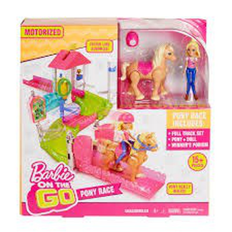 Barbie- Race Parti e Vai: Corsa Multicolore FHV66 Bambola e Pony Inclusi e Pezzi componibili