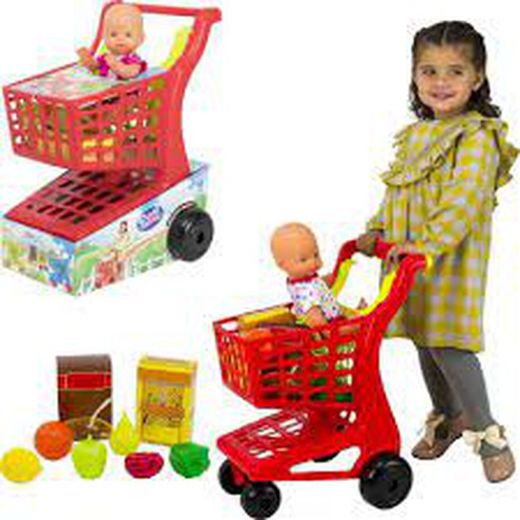 Carrito Supermercado+Alimentos+Muñeco