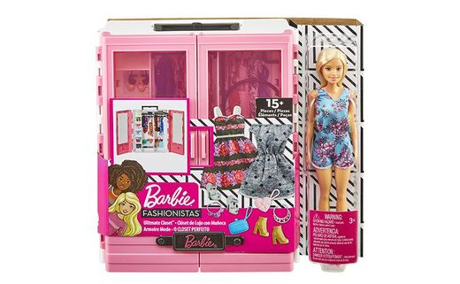 Armoire portative Barbie avec poupée et accessoires